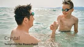  Presentation with swim - Presentation design enhanced with happy-family-in-swimming-goggles background and a  colored foreground