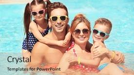  Presentation with swimming pool - Cool new presentation theme with happy family in swimming pool backdrop and a coral colored foreground