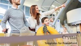  Presentation with departure - Cool new PPT layouts with happy-family-in-the-airport backdrop and a yellow colored foreground
