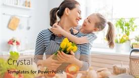  Presentation with mother child - Cool new PPT layouts with happy-family-in-the-kitchen backdrop and a coral colored foreground