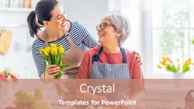  Presentation with mom - Audience pleasing presentation design consisting of happy-family-in-the-kitchen backdrop and a coral colored foreground