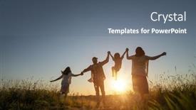  Presentation with children running - Presentation theme with happy-family-in-the-park background and a ocean colored foreground