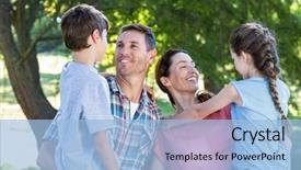  Presentation with family day - Amazing PPT theme having happy family in the park backdrop and a light blue colored foreground