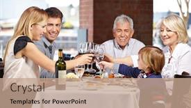  Presentation with restaurant family - Presentation theme consisting of happy-family-in-the-restaurant background and a coral colored foreground