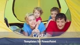  Presentation with camping - Presentation theme with happy family in the tent background and a ocean colored foreground