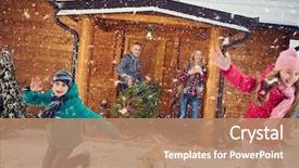  Presentation with family teens and children - Audience pleasing PPT theme consisting of happy family in winter holidays backdrop and a coral colored foreground