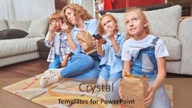  Presentation with happy life - Slide deck enhanced with happy-family-life-at-home background and a coral colored foreground