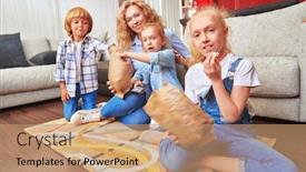  Presentation with eat - Cool new presentation theme with happy-family-life-at-home backdrop and a coral colored foreground