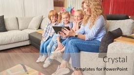  Presentation with happy life - Beautiful presentation theme featuring happy-family-life-at-home backdrop and a mint green colored foreground