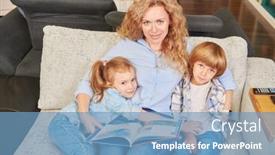  Presentation with children books - PPT layouts with happy-family-life-at-home background and a teal colored foreground