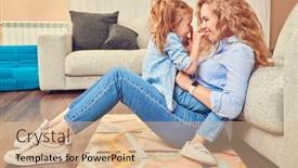  Presentation with living life - PPT theme with happy-family-life-at-home background and a coral colored foreground