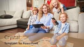  Presentation with happy life - Presentation consisting of happy-family-life-at-home background and a coral colored foreground