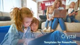  Presentation with happy life - Beautiful presentation design featuring happy-family-life-at-home backdrop and a ocean colored foreground