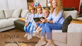  Presentation with happy life - PPT layouts enhanced with happy-family-life-at-home background and a coral colored foreground