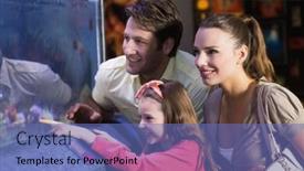  Presentation with fish aquarium - Audience pleasing PPT theme consisting of happy family looking at fish tank at the aquarium backdrop and a ocean colored foreground