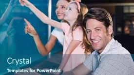  Presentation with fish aquarium - Amazing PPT theme having happy family looking at fish tank at the aquarium backdrop and a ocean colored foreground