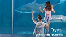  Presentation with fish aquarium - Beautiful slide deck featuring happy family looking at fish tank at the aquarium backdrop and a ocean colored foreground