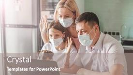  Presentation with family communication - Slide set consisting of happy-family-looking-to-laptop background and a gray colored foreground