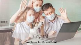  Presentation with family communication - PPT theme with happy-family-looking-to-laptop background and a mint green colored foreground