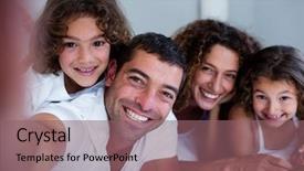  Presentation with follow up a family - PPT theme enhanced with happy family lying on bed background and a  colored foreground