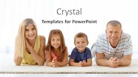 Presentation with new home - Cool new PPT theme with happy family lying on carpet at new home backdrop and a white colored foreground