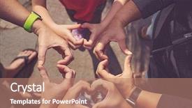  Presentation with heart hands - PPT theme with happy family making heart hands background and a coral colored foreground