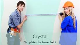  Presentation with new home - Colorful PPT theme enhanced with migration plan - happy family making repairs backdrop and a soft green colored foreground