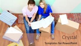  Presentation with new home - Theme enhanced with migration plan - happy family making repairs background and a coral colored foreground