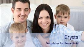  Presentation with selfie - PPT theme featuring happy family making selfie in new house background and a light blue colored foreground