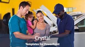  Presentation with repair shop - Colorful PPT layouts enhanced with happy family man signing invoice backdrop and a ocean colored foreground