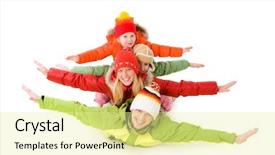  Presentation with members - PPT layouts consisting of happy family members looking at camera with smiles and their arms stretched background and a blonde colored foreground