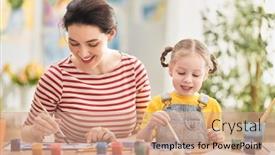  Presentation with woman child - Slide deck featuring happy-family-mother-and-daughter background and a coral colored foreground