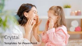  Presentation with mother child - Amazing slide deck having happy-family-mother-and-daughter backdrop and a coral colored foreground