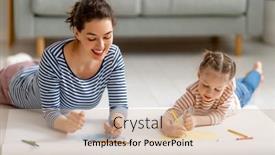  Presentation with displaying a happy mother cudd - Cool new presentation theme with happy-family-mother-and-daughter backdrop and a coral colored foreground