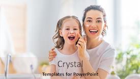  Presentation with caring - Beautiful PPT layouts featuring happy-family-mother-and-daughter backdrop and a coral colored foreground