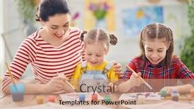  Presentation with woman child - PPT layouts having happy-family-mother-and-daughters background and a coral colored foreground