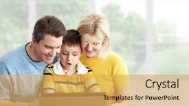  Presentation with family children - PPT theme with happy family mother father and children at home background and a yellow colored foreground