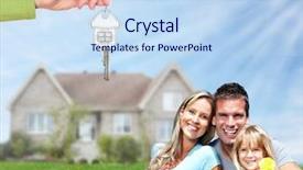  Presentation with nurse visiting family a new born - Theme enhanced with happy family near new home background and a  colored foreground