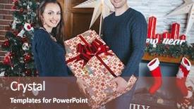  Presentation with merry christmas and new year - Theme featuring happy family near new-year background and a coral colored foreground