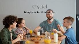 Presentation with breakfast - PPT layouts with happy-family-of-four-enjoying background and a light gray colored foreground