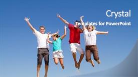  Presentation with blue-sky - Presentation theme having happy family of four jumping background and a teal colored foreground