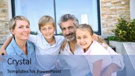  Presentation with family - Slide set featuring happy family of four sitting background and a  colored foreground