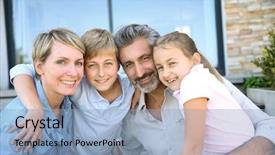  Presentation with family - Amazing theme having happy family of four sitting backdrop and a  colored foreground