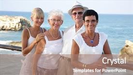  Presentation with outdoors - Beautiful PPT theme featuring happy family of four standing backdrop and a  colored foreground