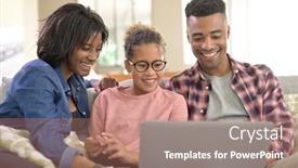  Presentation with communicate - Slide set consisting of happy-family-of-three-connected background and a coral colored foreground