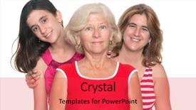  Presentation with generations - Theme featuring happy family of three generations of hispanic women isolated on white background and a red colored foreground