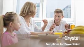  Presentation with breakfast - Presentation theme with happy family of three having background and a coral colored foreground