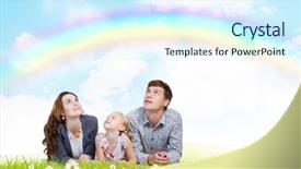  Presentation with three - PPT theme enhanced with happy family of three lying background and a  colored foreground