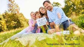  Presentation with meadow - Presentation theme having happy-family-on-a-meadow background and a yellow colored foreground