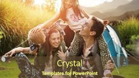  Presentation with camp - Amazing presentation design having happy-family-on-a-vacation backdrop and a tawny brown colored foreground